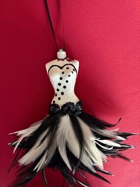 Black & White Feather-Trim Mini Dress Ornament - Women Dresses Mini